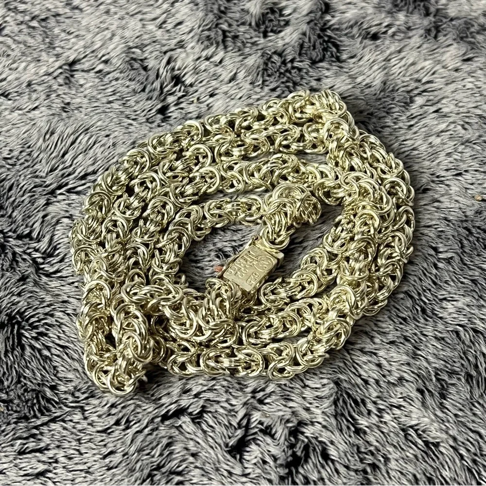 Sterling Silver Taxco Mexico Heavy Byzantine Chain Necklace 24”